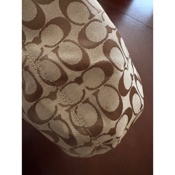 Coach Y2K Devin Signature Stripe Canvas & Leather Tote Shoulder Bag Brown/Green - Picture 12 of 15